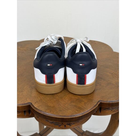Tommy Hilfiger White Leather & Navy Accent Sneaker Shoe Mens Size 9.5